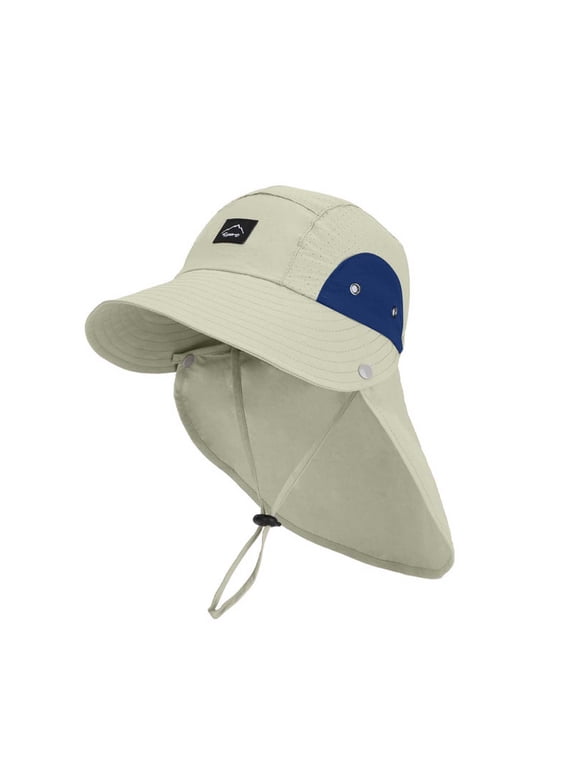 Boys Hat Neck Flap Sun Protection Bucket Hats Adjustable Chin Strap Kids Hiking Camping Outdoor Sports Headwear