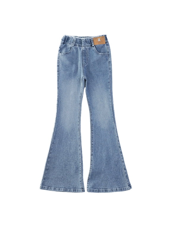 Boys Jeans Vintage Flare Leg Denim Pants Soft Comfy Basic Mid-Rise Casual Pants With Pockets