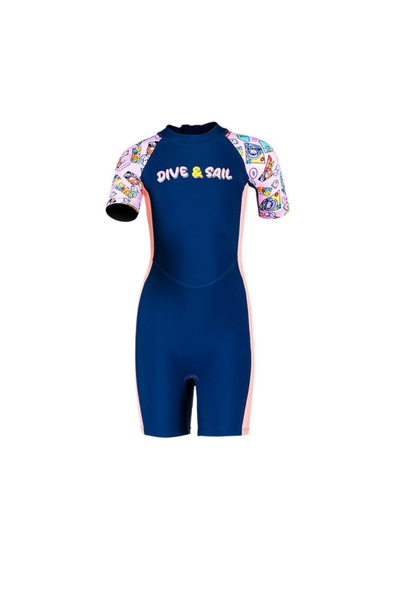 Boys One-Piece Swimsuit With Cartoon Print Raglan Sleeves For Diving And Sailing Activities Boys Bathing Suit, 1 Piece