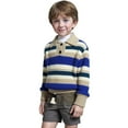 thumbnail image 1 of Bobifish Boys Striped Polo Collar Sweater Blue & Beige Pattern Long Sleeve Knitted Sweater Tassel Detail Casual Children’S Pullover Top, 1 of 3