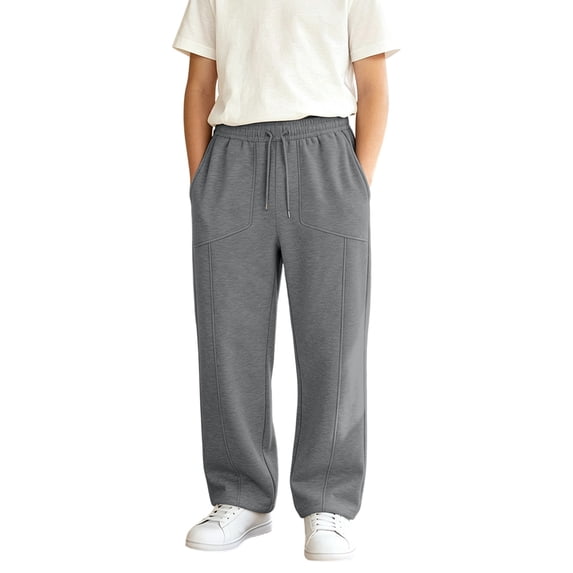 Bobifish Boys Sweatpants Drawstring Elastic Waist Straight Leg Athletic Pants Soft Comfy Basic Mid-Rise Joggers With Pockets