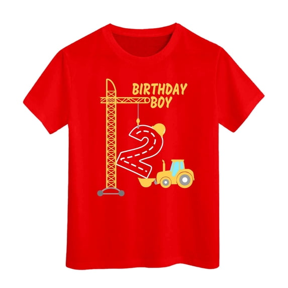 Bobifish Boys T Shirts Short Sleeve Crew Neck Construction Truck Birthday Boy Print Cheerful Fun Birthday Casual Tops