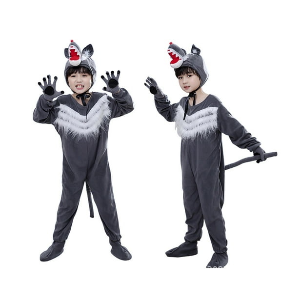 Bobifish Boys Wolf Animal Outfit Dance Performance Wear Comfortable One Piece Jumpsuit Clothing