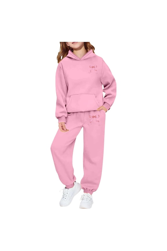 Girls 2 Piece Jogger Sets Pink Long Sleeve Hoodie And Jogger Pant Soft Kids Daily Wear Outings Comfy Running Outings Sweatsuit Sets