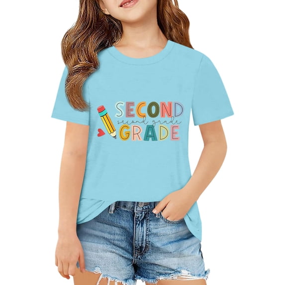 Bobifish Girls Back To School T Shirts 2nd Grade Graphic Crew Neck Short Sleeve Tees Kids Hand Lettered Style Tee Shirts