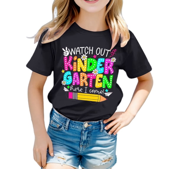 Bobifish Girls Back To School T-Shirts Crew Neck Short Sleeve Graphic Tee First Day Of Preschool Kindergarten Kids Graphic Tee Shirts