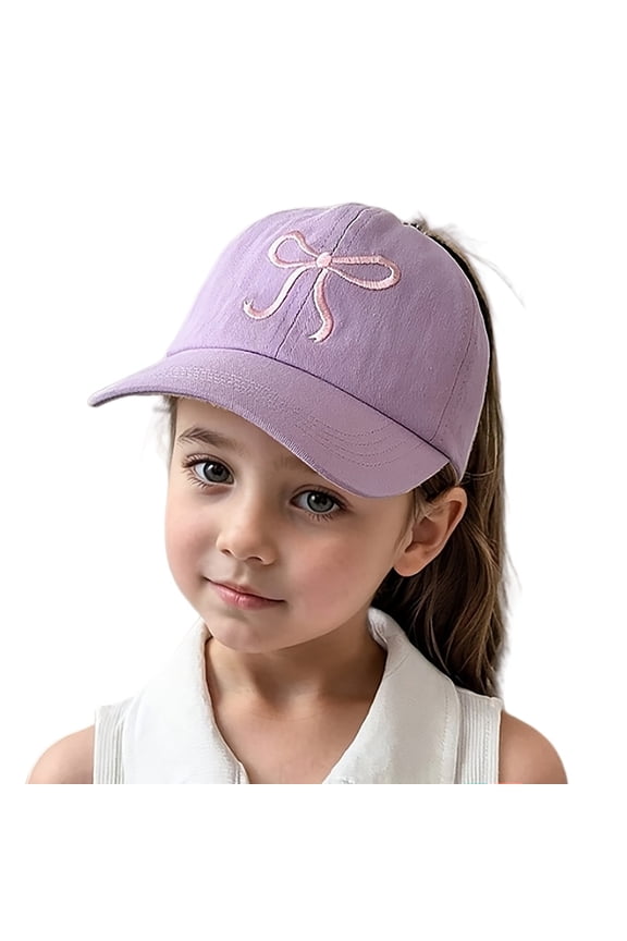 Girls Baseball Caps Bow Embroidered Ponytail Baseball Caps Kids Outdoor Sports Travel Daily Casual Headwear