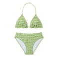 thumbnail image 1 of Bobifish Girls Bikini Swimsuit Halter Tie Triangle Top Low Rise Bottom Ruffled Scale Layered Vacation Bathing Suit,2 Piece, 1 of 5