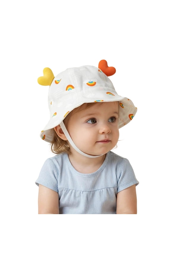 Girls Bucket Hat Wide Brim Ears Sun Hat With Adjustable Chin Strap Rainbow Print Cute Infant Girls Boys Hat
