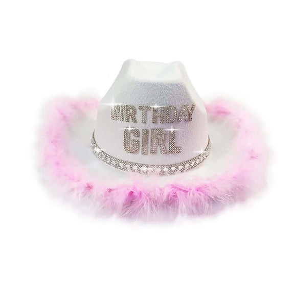 Bobifish Girls Hat Birthday Dress Up Letter Embroidered Feather Rhinestone Lightweight Decorative Birthday Party Wear Cowboy Hats