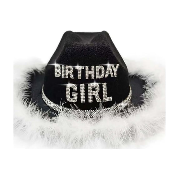 Bobifish Girls Hat Birthday Dress Up Letter Embroidered Feather Rhinestone Lightweight Decorative Birthday Party Wear Cowboy Hats