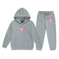 thumbnail image 1 of Bobifish Girls Jogger Set Ribbed Heart Printed Hoodies And Jogger Pants Soft Fall Spring 2 Piece Kids Wear Trendy Sweatsuit Sets, 1 of 2