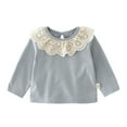 thumbnail image 1 of Bobifish Girls Long Sleeve t Shirts Solid Color Elegant Lace Collar Blouse Soft Basic pullover Tops kids comfortrable base t shirts, 1 of 9