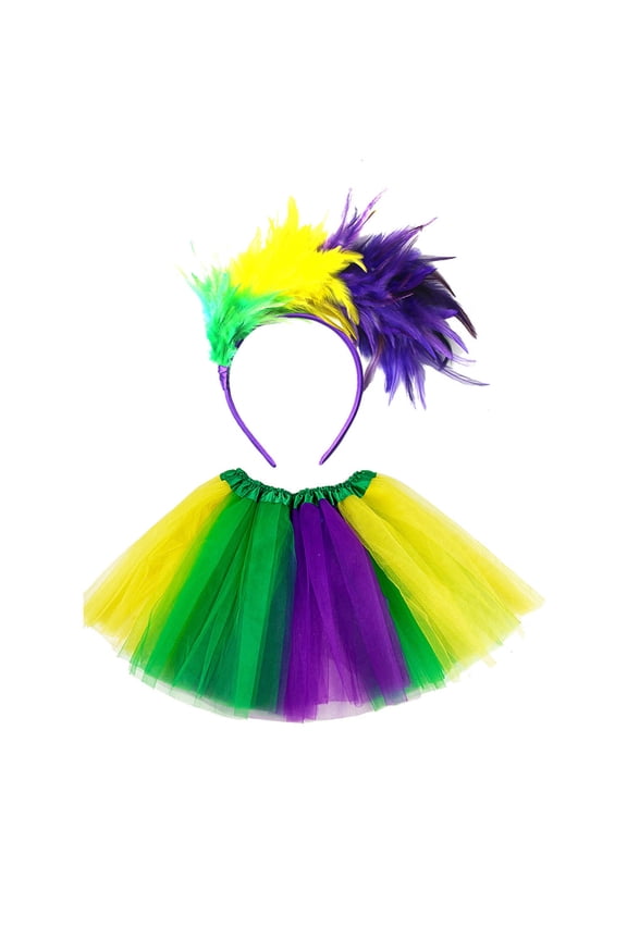 Girls Outfit Set Rainbow Feather Headband Tutu Skirt Set For Carnival Festival Dance Performance Girls' Short Skirt Costume
