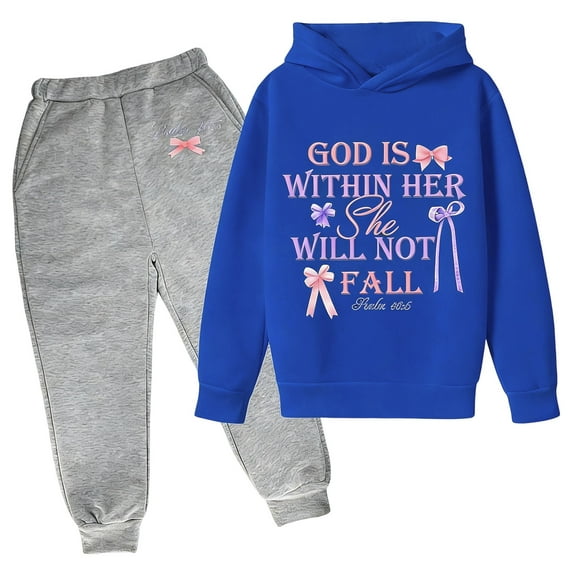 Bobifish Girls Outfit Set Stylish Letter Print Hoodie And Jogger Long Sleeve Cozy Tracksuit Kids Daily Casual Sweatsuit Sizes 3-14
