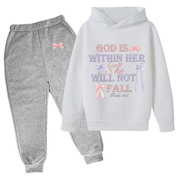 Bobifish Girls Outfit Set Stylish Letter Print Hoodie And Jogger Long Sleeve Cozy Tracksuit Kids Daily Casual Sweatsuit Sizes 3-14