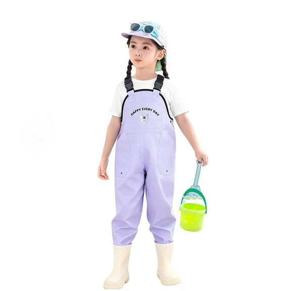 Bobifish Girls Rain Overall All-Season Cute Cartoon Print Rain Bibi Overall Adjustable Strap And Pockets Pratical Outdoor Suit Beach Playwear，Sized 13-14Y