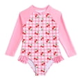 thumbnail image 1 of Bobifish Girls Rash Guard Swimsuit Cherry Print Gingham Half Zip Long Sleeve Ruffle Hem Kids Swimwear, 1 Piece, 1 of 8