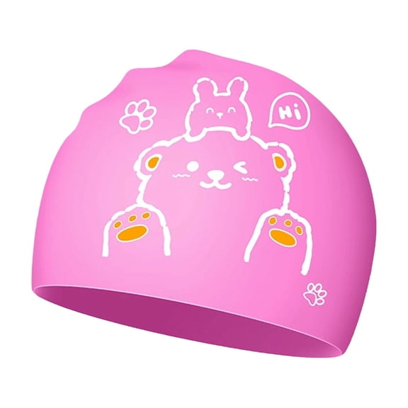 Bobifish Girls Swim Cap Cute Cartoon Printed Swim Caps Silicone Cap Ear Slip Kids Pool Beach Swimming Sports Headwear