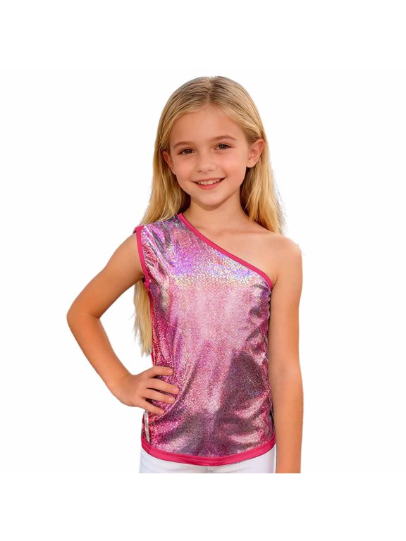 Girls Tank One Shoulder Sleeveless Solid Undershirts Party Event Casual Soft Stretchy Breathable Tank Tops