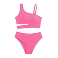 thumbnail image 1 of Bobifish Girls Two Piece Bikini Swimsuit Ribbed One Shoulder Cut Out Kids Swimwear, 2 Piece, 1 of 7