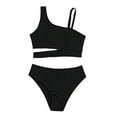 thumbnail image 1 of Bobifish Girls Two Piece Bikini Swimsuit Ribbed One Shoulder Cut Out Kids Swimwear, 2 Piece, 1 of 7