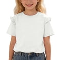 thumbnail image 1 of Bobifish Girls shirts Summer Short Sleeve Top With Floral Lace Trim Breathable Casual Solid Color Blouse For Toddler And Kids, 1 of 8