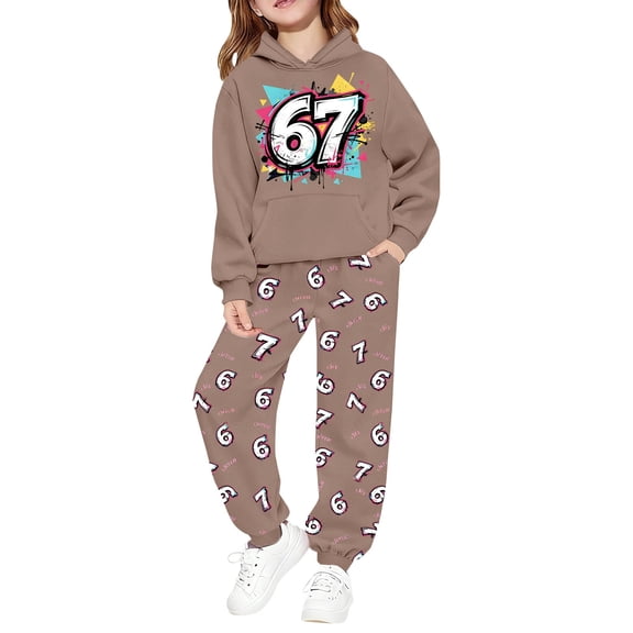 Bobifish Little Boys 2 Piece Outfit Set Black Hoodie & Pants Soft Graffiti 67 Print Relaxed Fit Casual Kids Wear Daily Play Outdoor Activities Outfit Set