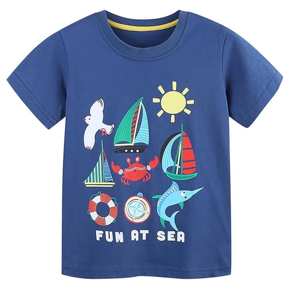 Bobifish Little Boys Animal Print Tee Short Sleeve Crewneck Top Sea Creature Graphic Fun Tee For Kid