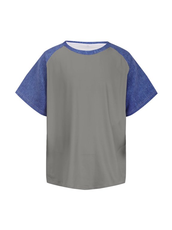 Little Boys Casual Tee Fun Denim Raglan Short Sleeve Crew Neck Color Block Regular Fit T-Shirt Summer Outdoor Play kids Everyday Tee