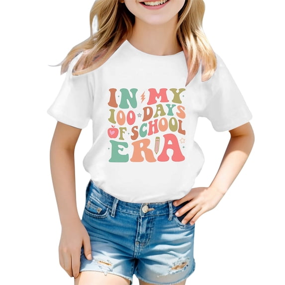 Bobifish Little Boys Girls 100 Days Of School Short Sleeve Tees Cold Shoulder Cutout Happy Print T Shirts Crew Neck 100 Days Celebration