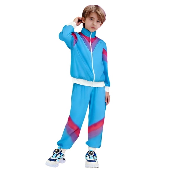 Bobifish Little Boys Girls Disco Tracksuit Set 2Pc Color Block Zipper Jacket And Sweatpants Trendy Sports Dance Party Stage Performance Set ,sizes 6-7Y