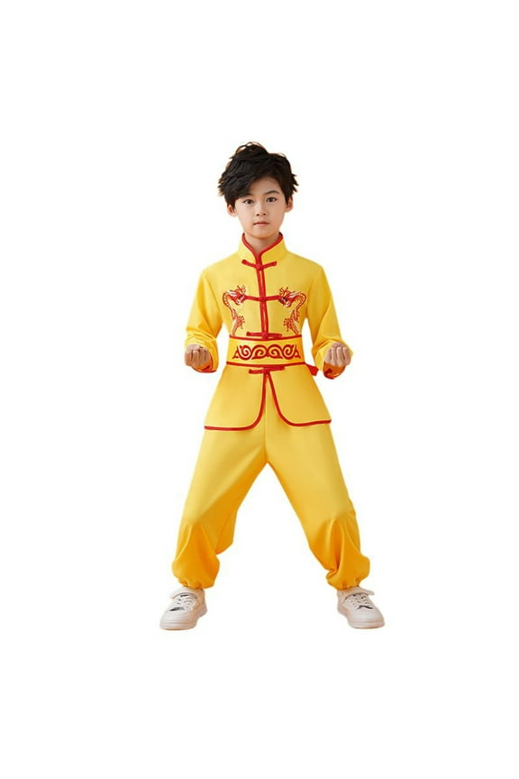 Little Boys Girls Martial Arts Outfit Set Kung Fu Training Uniform Tai Chi Suit School Stage Performance Practice Wear Outfit Set,sizes 7-8Y