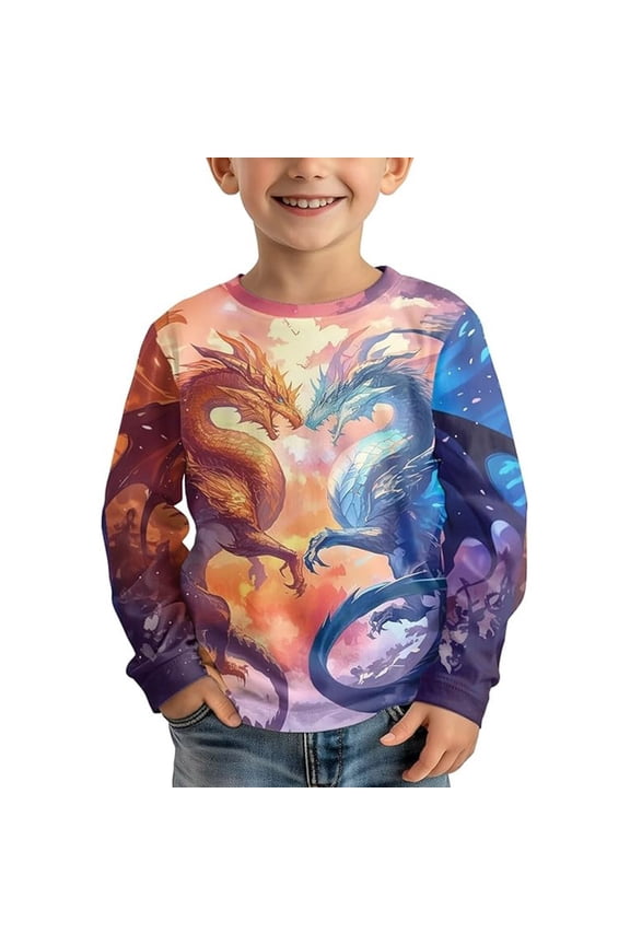 Little Boys Graphic Tee Cool Long Sleeve Crew Neck Character Kids Layering Tee Warm Weather Casual Wear Casual Tee