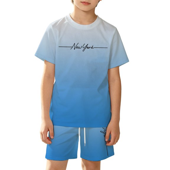 Bobifish Little Boys Mesh Active Set Breathable Ombre Letter Printed Short Sleeve Tee And Drawstring Shorts Running Workout Kids Outfit Set, 2pc, Size 2T-13Y