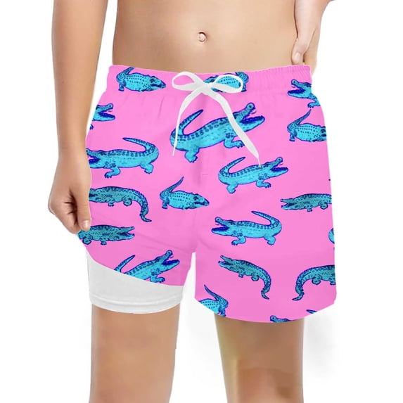 Bobifish Little Boys Pants Printed Swim Trunks Drawstring High Waist Fashion Summer Water Park Fun Playing Activity Trunks With Pockets,size 5-6Y