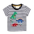 thumbnail image 1 of Bobifish Little Boys Short Sleeve Crew Neck T-Shirts Cool Striped Dinosaur Graphic Print Summer Outdoor Play Kids Tops, 1 of 9