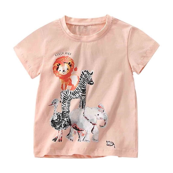 Bobifish Little Boys T-Shirts Safari Animal Lion Zebra Print Short Sleeve Crewneck Tees Light Pink Summer Casual Everyday Tops