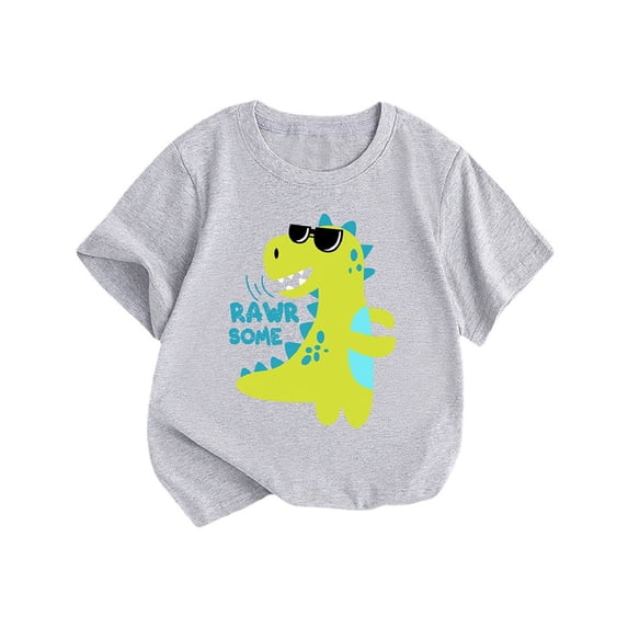 Bobifish Little Boys T Shirts Short Sleeve Crew Neck Cartoon Dinosaur Letter T-Shirts Kid Child Boy Summer Daily Wear Tees