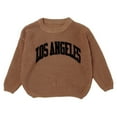 thumbnail image 1 of Bobifish Little Girls Dark Green Ribbed Sweater “LOS ANGELES” Letter Print Sweater Long Sleeve Knitted Trendy Casual City Themed Boys Girls Pullover Top, 1 of 3