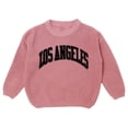 thumbnail image 1 of Bobifish Little Girls Dark Green Ribbed Sweater “LOS ANGELES” Letter Print Sweater Long Sleeve Knitted Trendy Casual City Themed Boys Girls Pullover Top, 1 of 3