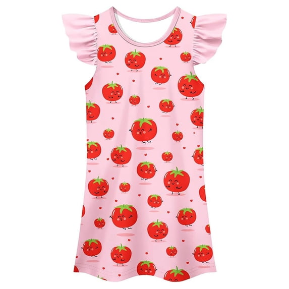Bobifish Little Girls Dress Round Neck Ruffle Cap Sleeve A Line Tank Dress Multi Dog Printed Bedtime Loungewear Sleep Dress