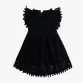 thumbnail image 1 of Bobifish Little Girls Dresses Crew Neck Ruffle Cap Sleeve Lace Pom Pom Ruffled Smocked A-Line Dresses Party Dresses, 1 of 4