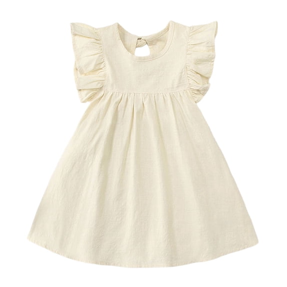 Bobifish Little Girls Dresses Ruffle Sleeve Crew Neck Loose Fit Soft Cute Casual Dress Daily Wear Home Outdoor Relaxed Spring Summer Fall Play Dress