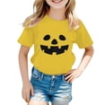 thumbnail image 1 of Bobifish Little Girls Halloween Graphic T-Shirt Short Sleeve Crewneck Top Pumpkin Print Fun Tee For Kid, 1 of 5