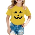 thumbnail image 1 of Bobifish Little Girls Halloween Graphic Tee Short Sleeve Crewneck Top Pumpkin Print Playful Tee For Kid, 1 of 5