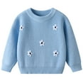 thumbnail image 1 of Bobifish Little Girls Light Blue Crew Neck Sweater White Floral Applique Long Sleeve Sweaters Knitted Soft Casual Daily Wear Kids Cute Pullover, 1 of 7