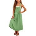 thumbnail image 1 of Bobifish Little Girls Maxi Dresses Square Neck Overall Style Sleeveless Button Strap Crinkled Waist A-Line Maxi Dresses With Pocket, 1 of 7