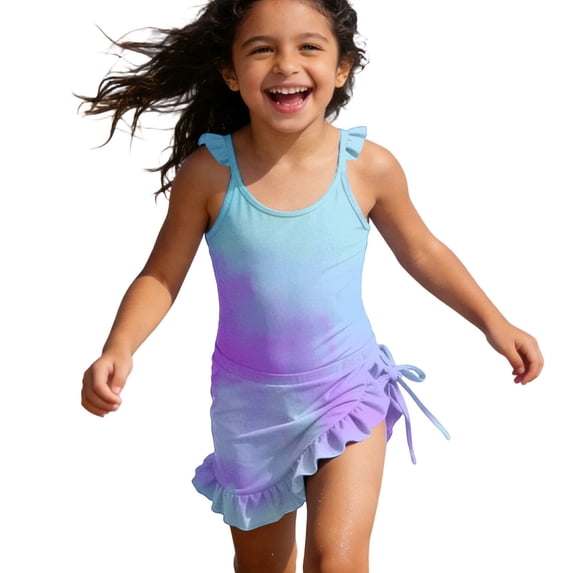 Bobifish Little Girls One Piece Swimsuit With Warp Skirt UPF 50+ Tie ...