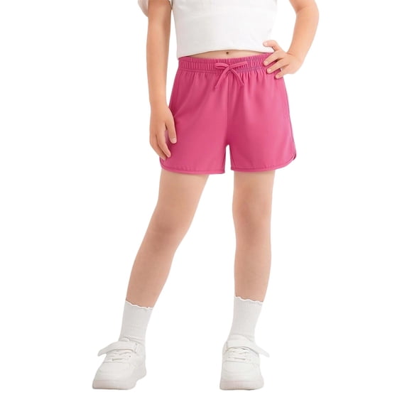 Bobifish Little Girls Quick Dry Athletic Shorts Elastic Waist Drawstring Running Shorts With Pockets Girls Lightweight Summer Sports Shorts